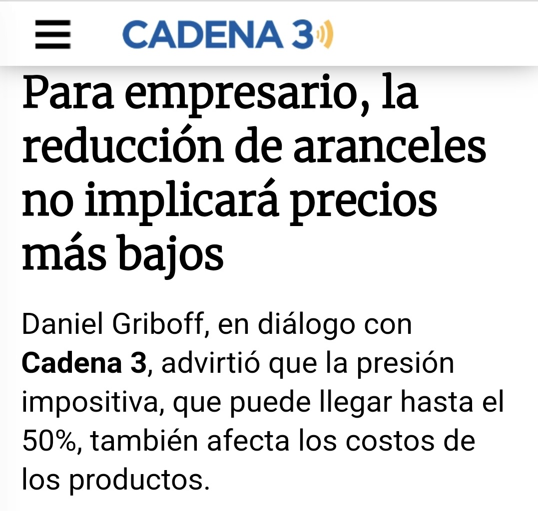 Para Daniel Griboff , la reducción de aranceles no implicará de inmediato precios más bajos